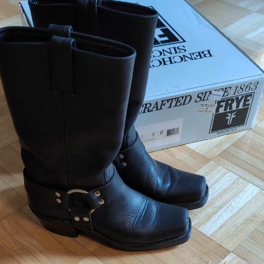 Frye Black Leather Harness Boots